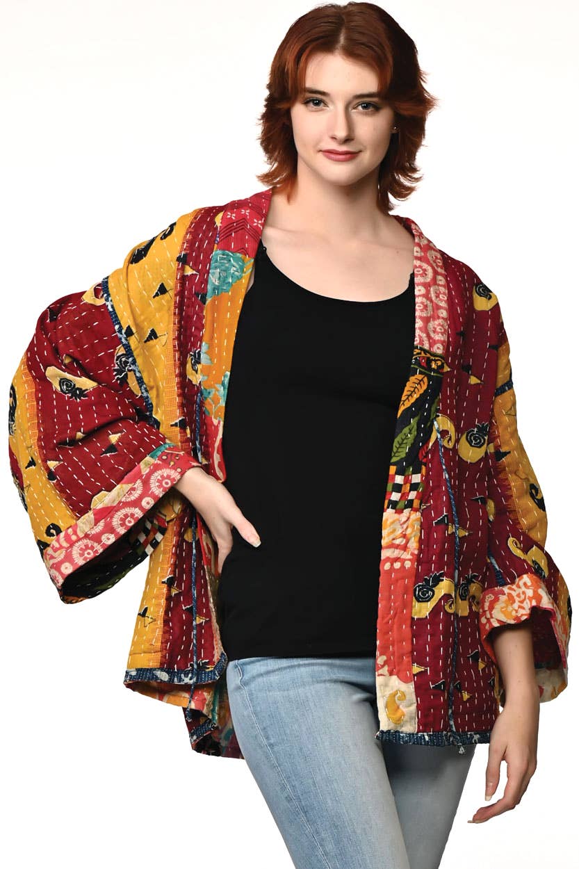 Reversible Cotton Kantha Kimono Jacket - Nepal