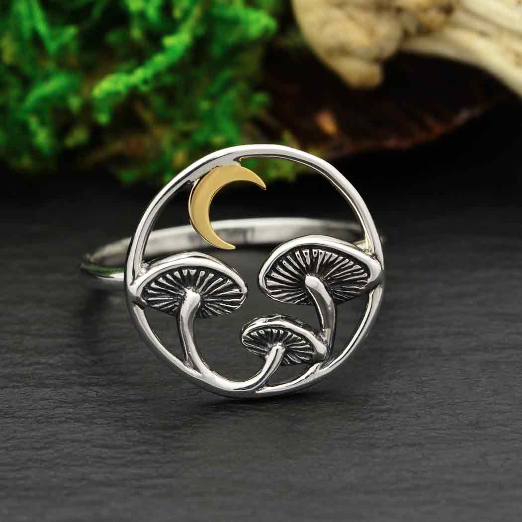 Sterling Silver Mushroom Ring with Bronze Moon - Bali