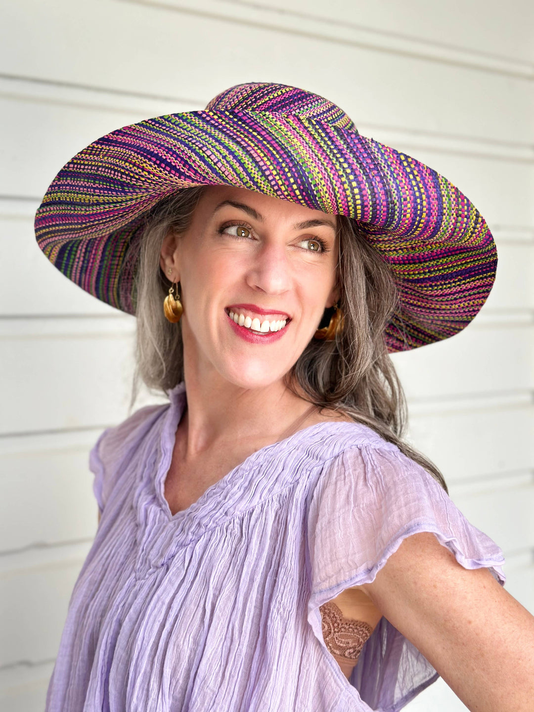 Monica 5" & 7" Wide Brim Melange Packable Straw Sun Hats