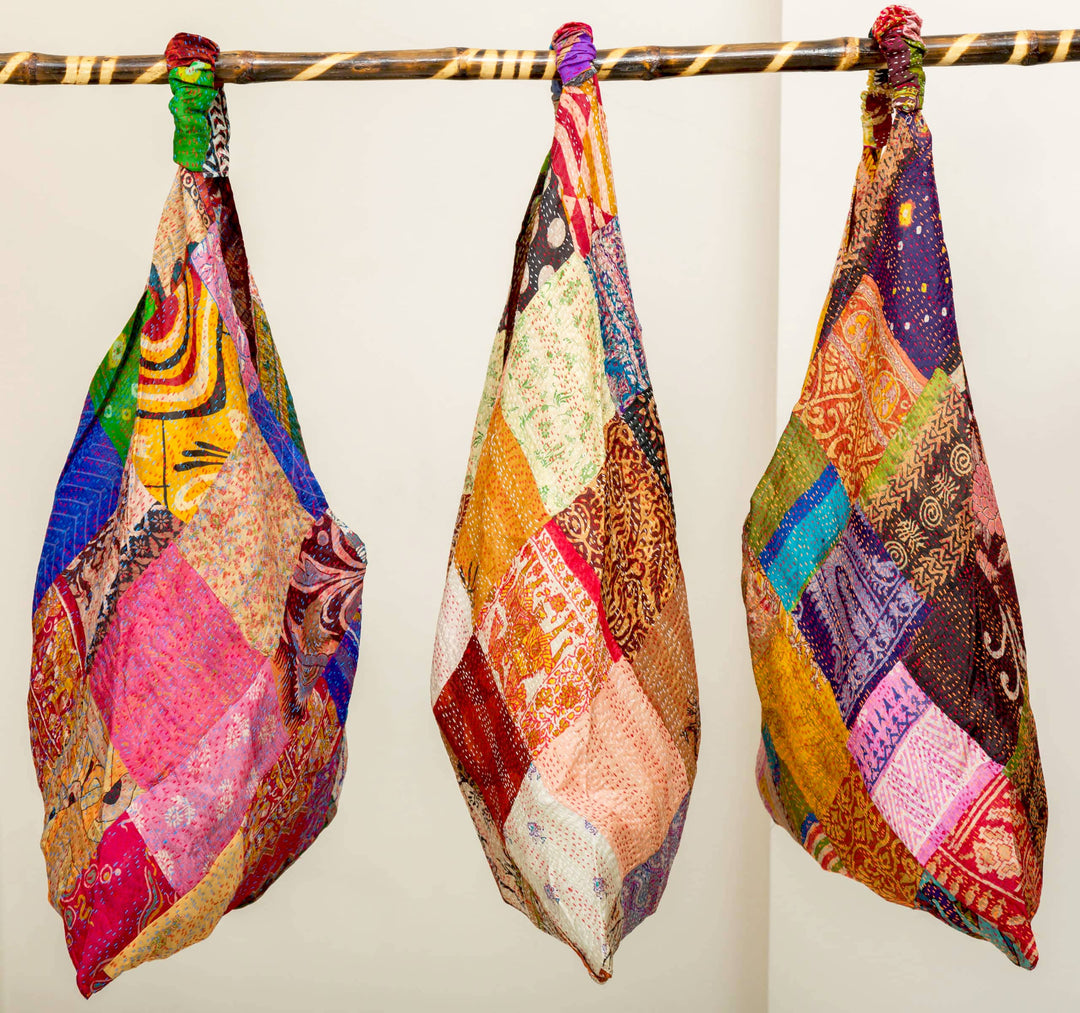 Silk Kantha Patchwork Triangle Bags