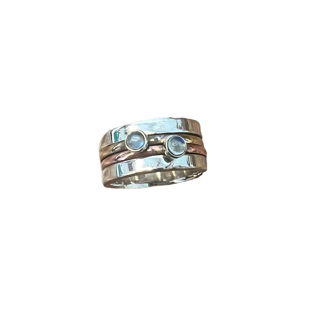 Double Moonstone Sterling Silver Spinner Ring - India