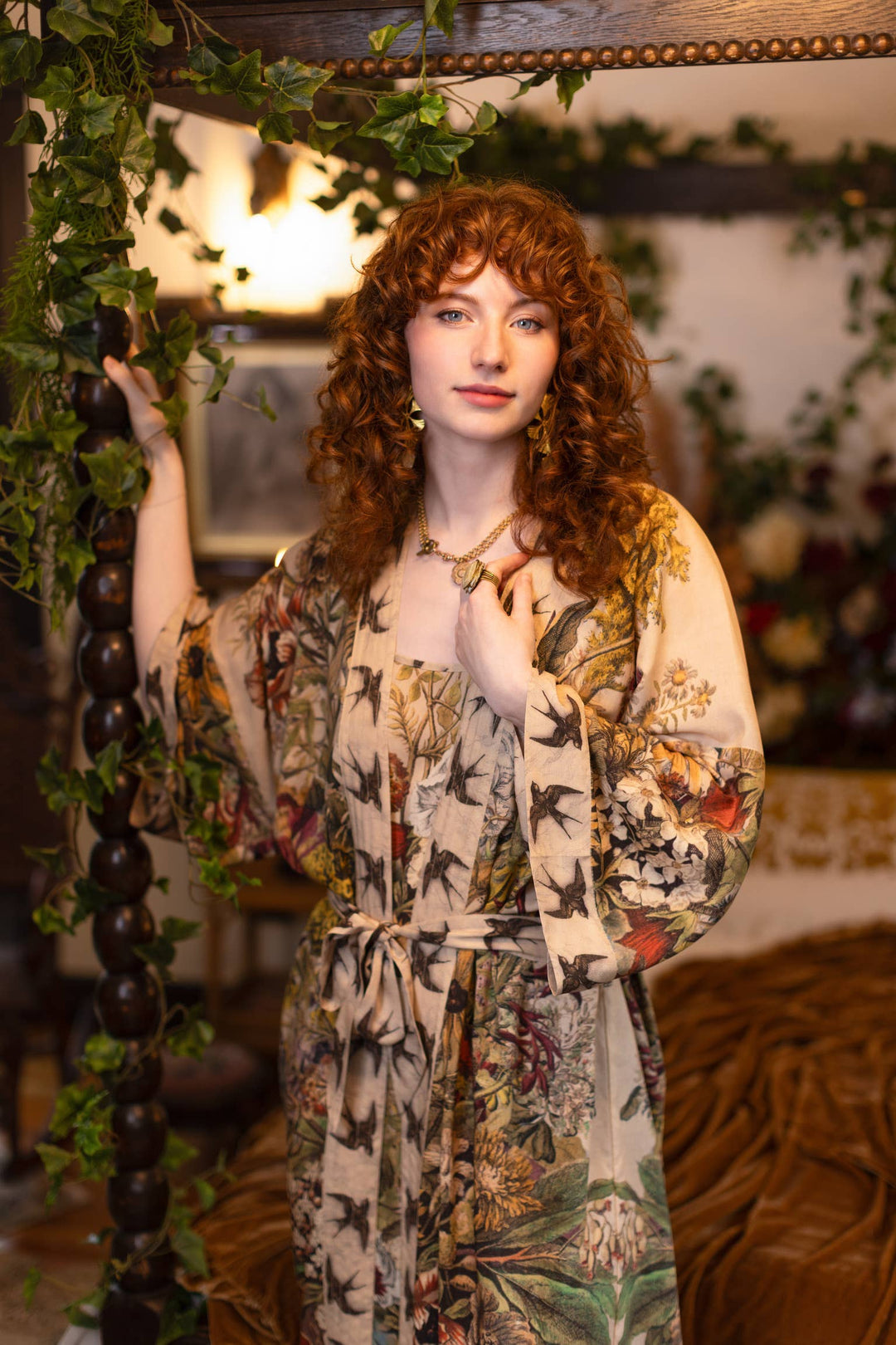Golden Hour Opera Duster Kimono Robe w/  Floral Print