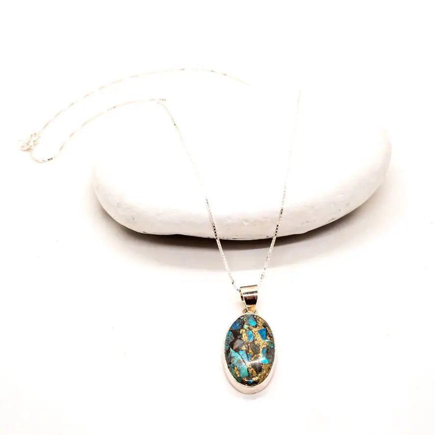 Sterling Silver Copper Turquoise Necklace - India