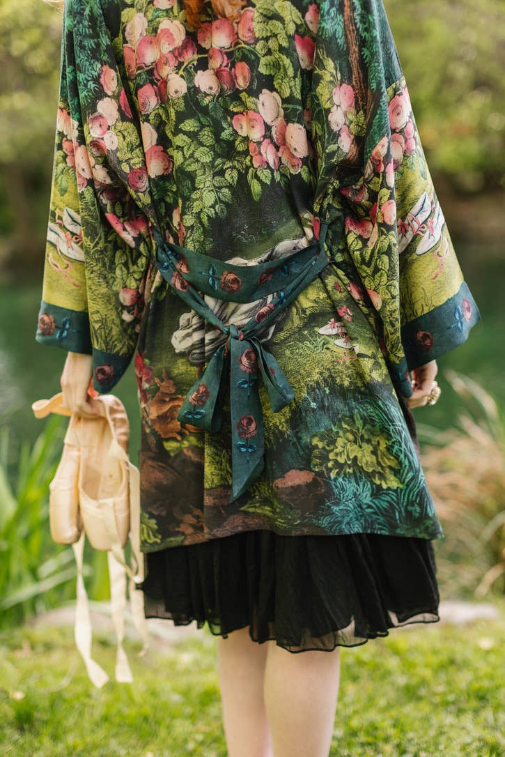 The Daydreamer Matinée Duster Kimono w/ Roses & Rabbits
