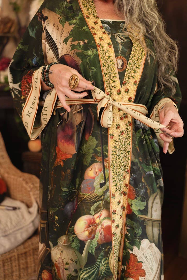 Labour of Love Opera Duster Kimono Robe w/ Florals & Violin