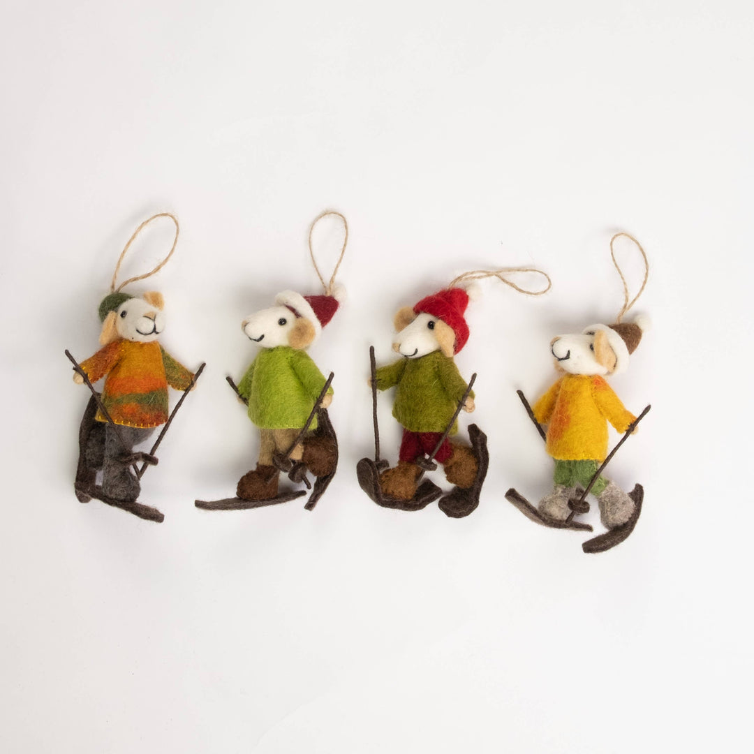 Ornament - Christmas Decor - Mouse on Skis, Assorted