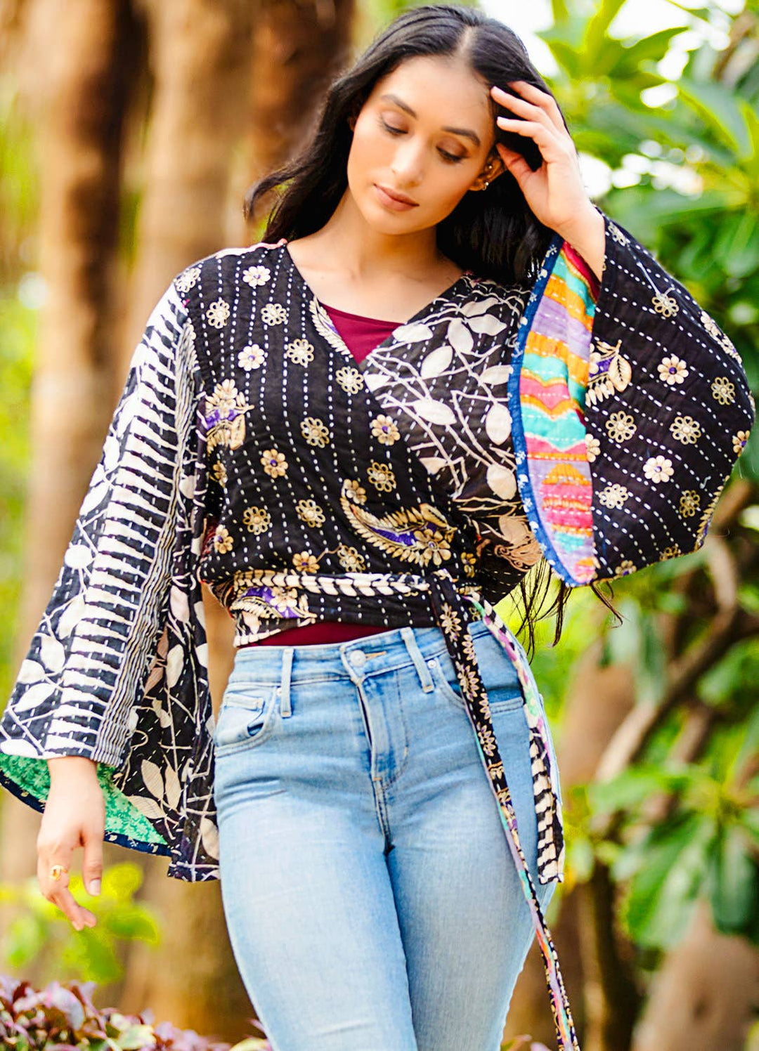 Reversible Black Kantha Butterfly Top