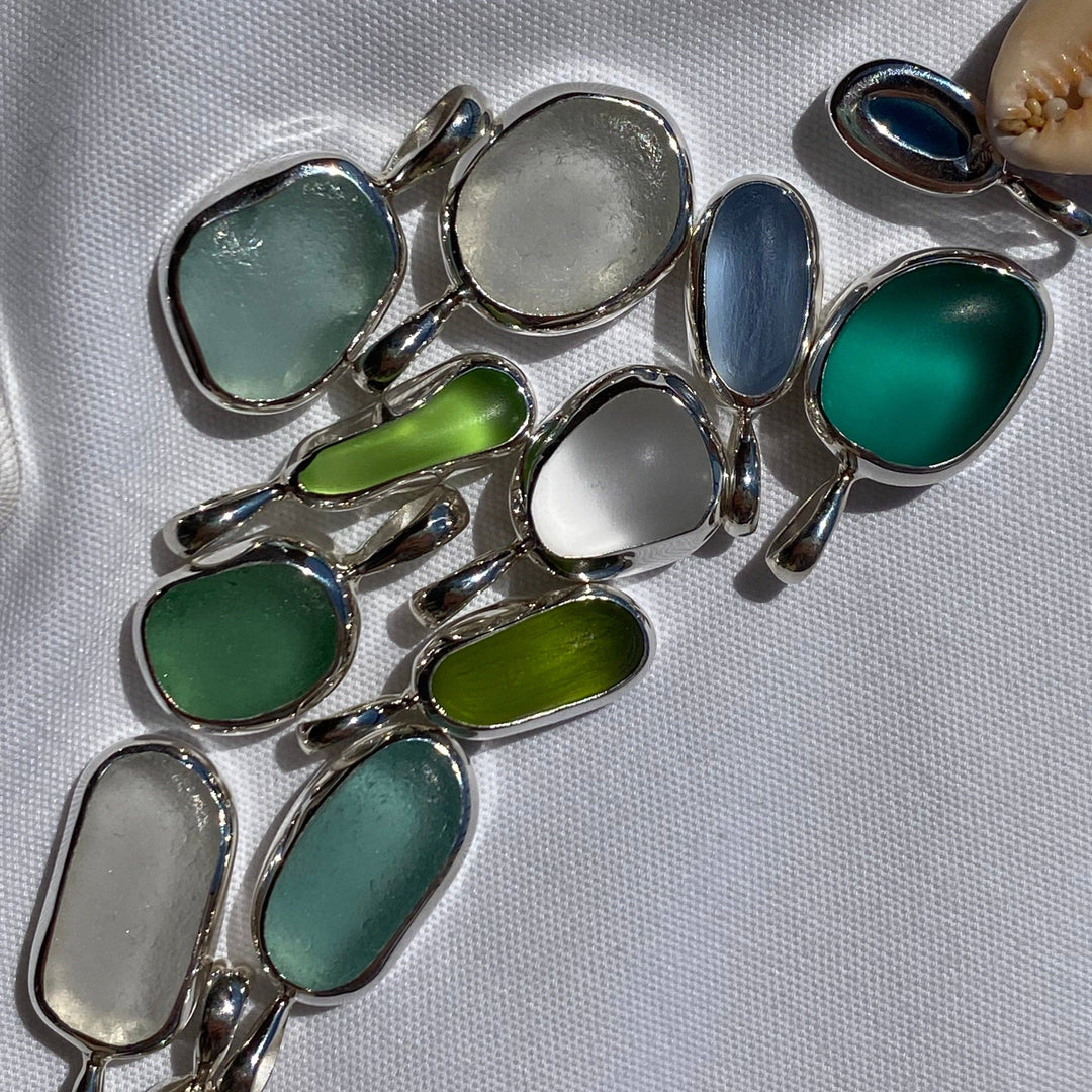 Blue Sea Glass Necklace (Handmade)