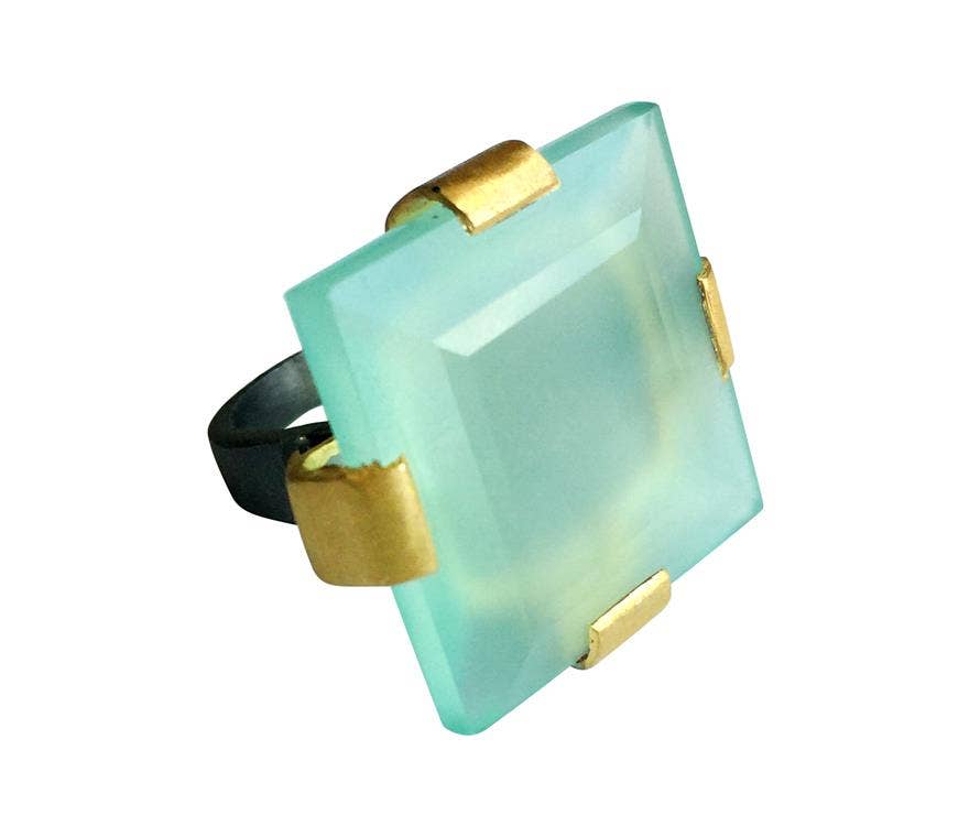 Gunmetal Chalcedony Adjustable Statement Ring - R66