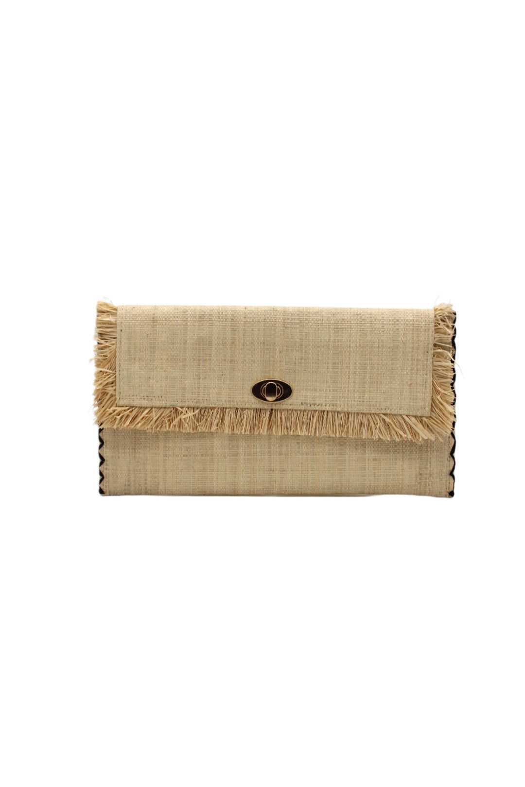 Sophie Raffia Straw Envelope Clutch Purse with Raw Fringe