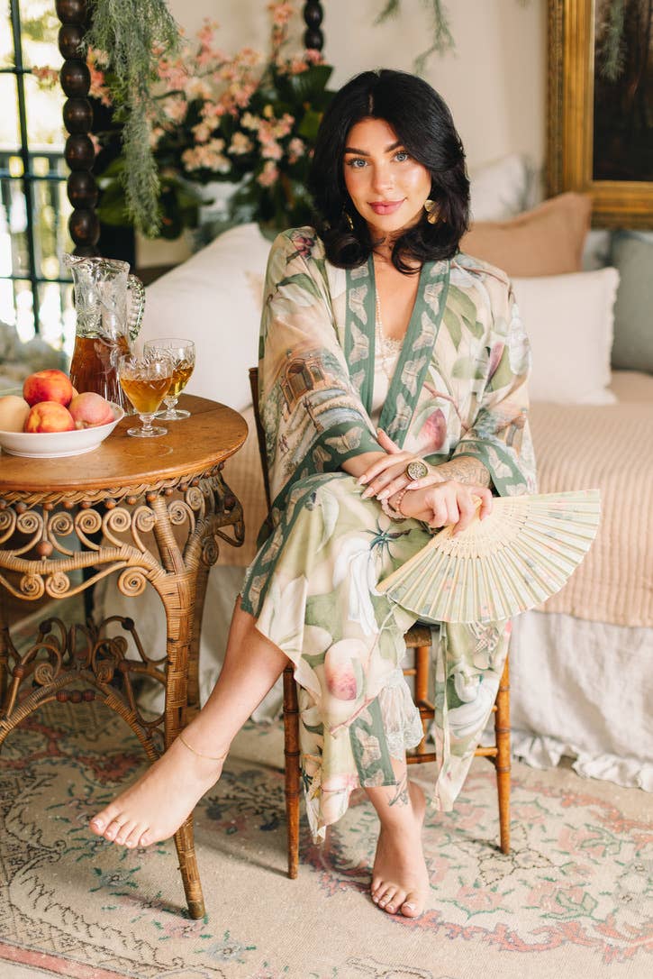 Fleur De Soleil Opera Duster Kimono Robe w/ Florals - Canada