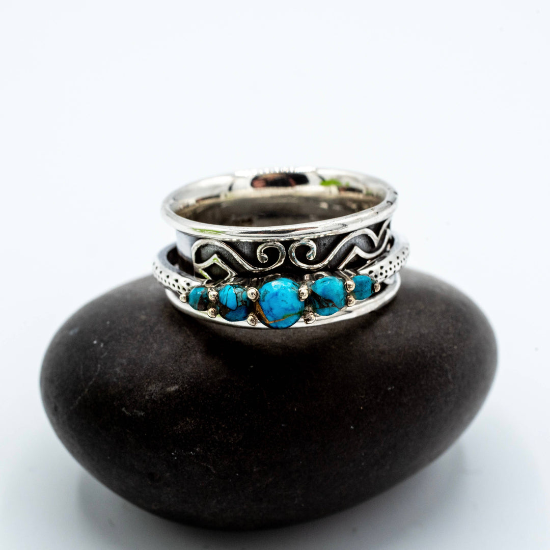 Turquoise Sterling silver Spinner Ring - India