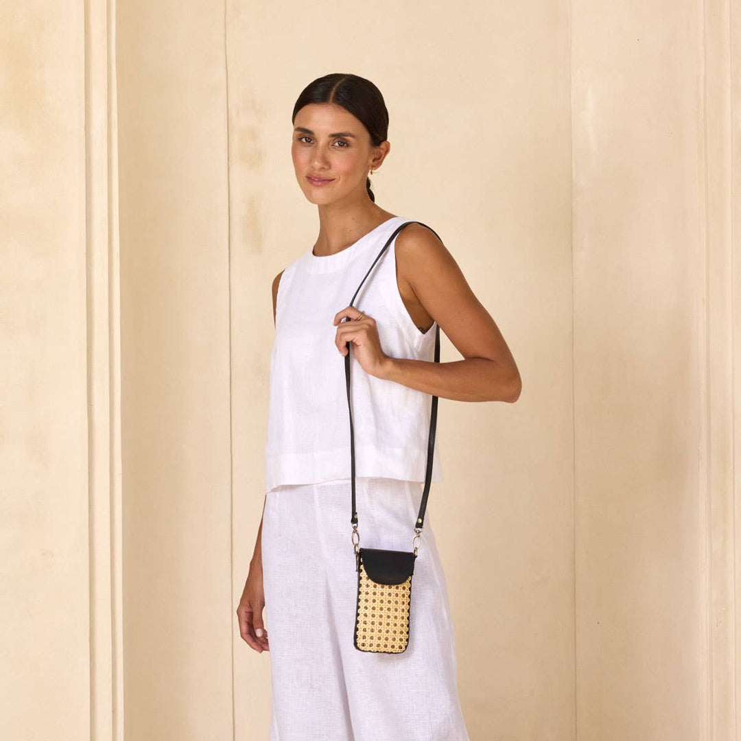 Rattan Cane Cell Phone Crossbody Bag - Bali