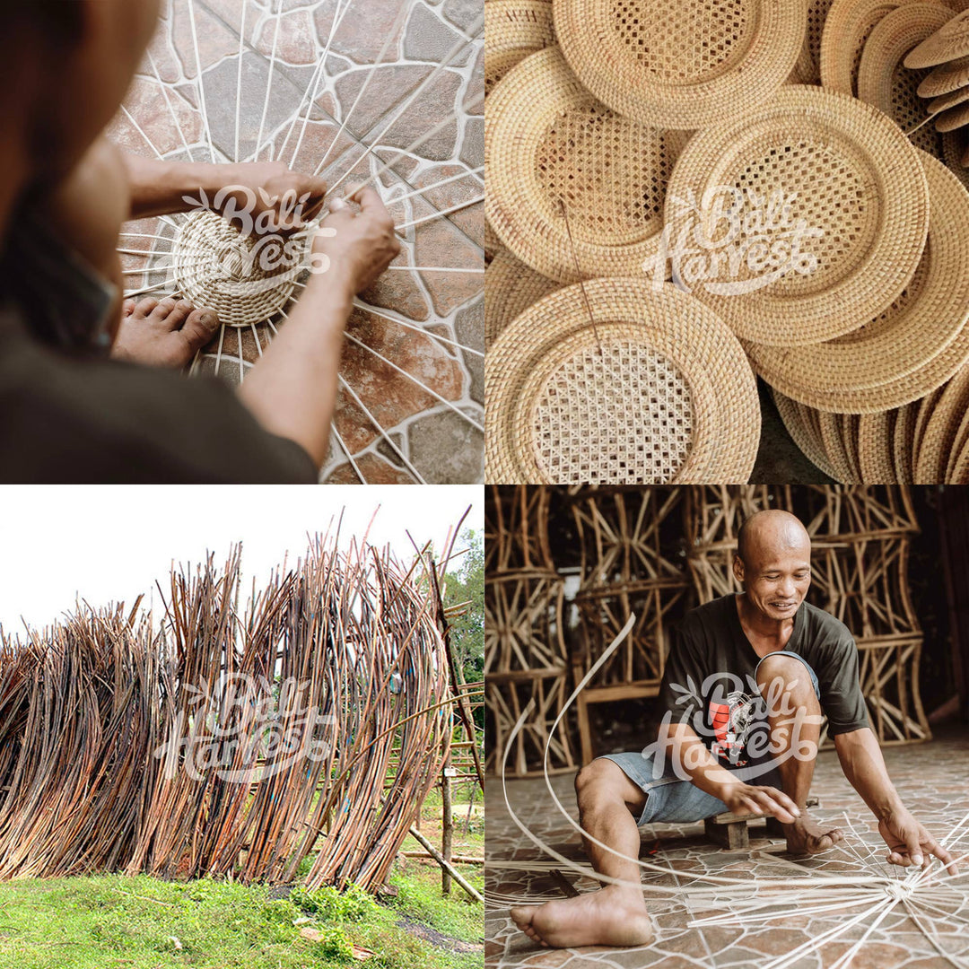 Round Rattan Coaster - Brown Boho Straw Raffia Wicker Drink -