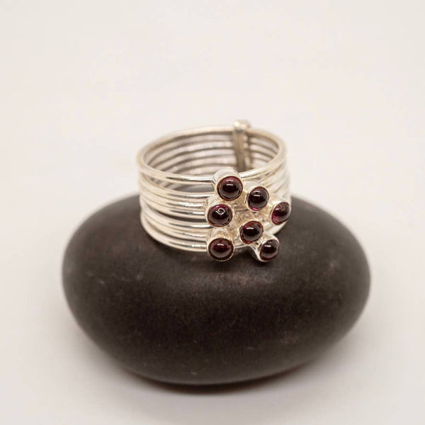 Sterling Silver Stacked Stone Band Ring