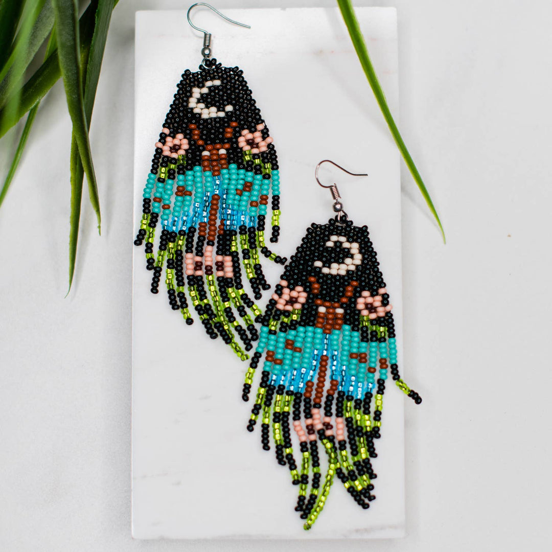 Blue Moonlight Moth Fringe Earrings - Guatemala