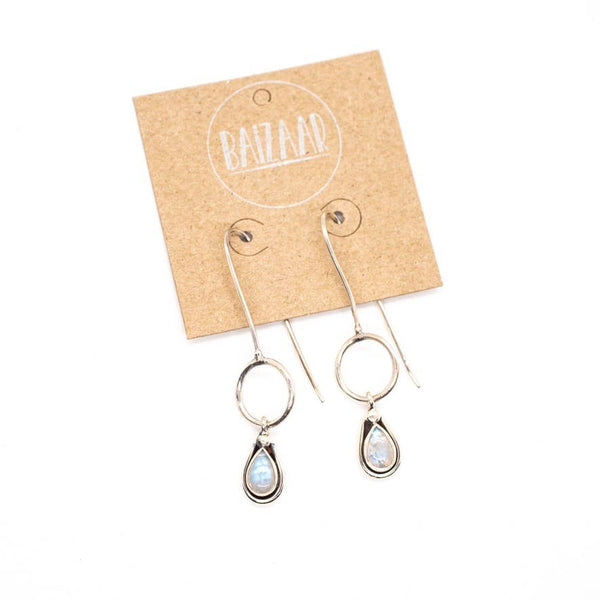 Sterling Silver Drop Earring with Hoop & Stone