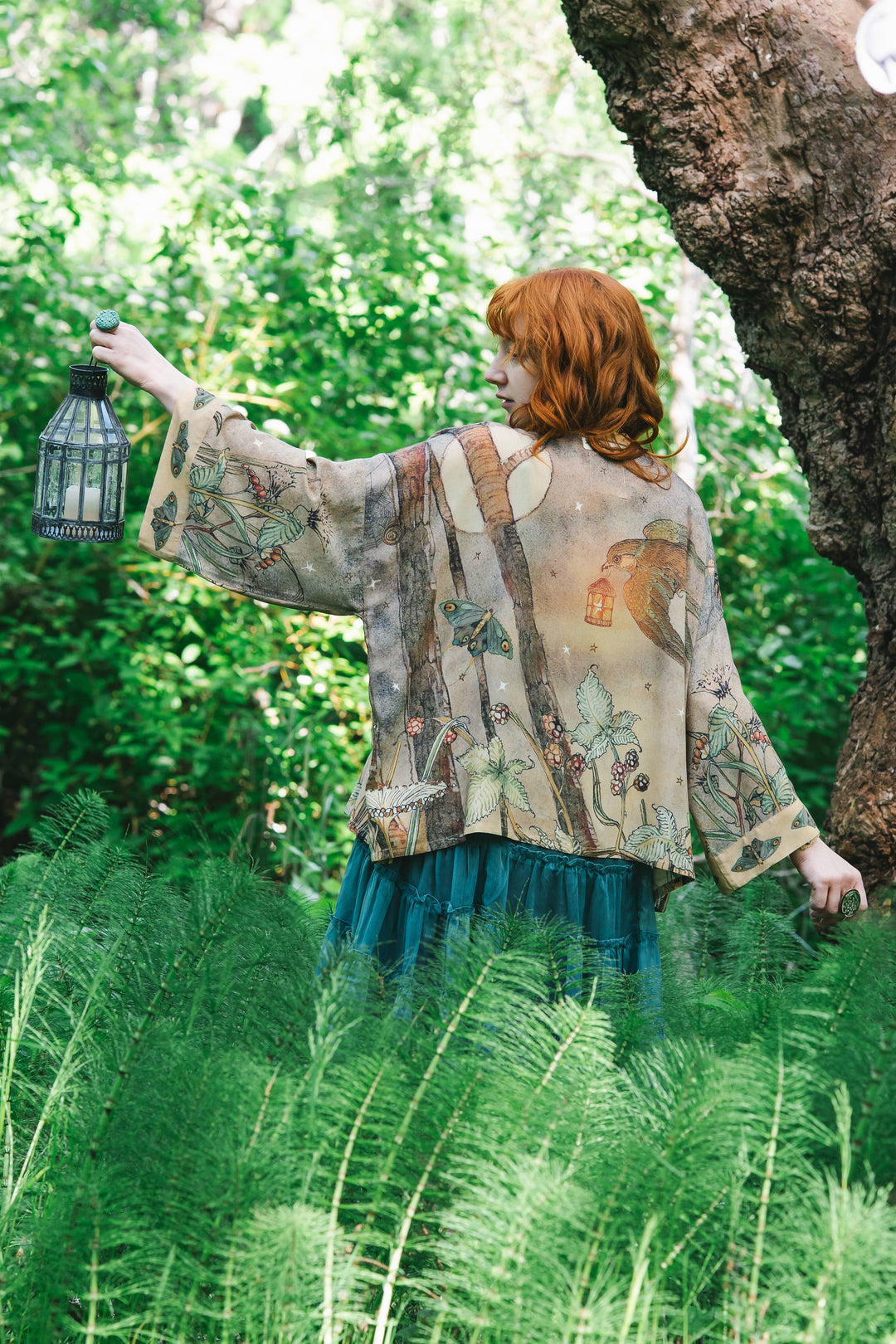 Lovelight Pixie Cropped Kimono w/ Woodland Swallow & Stars - Canada