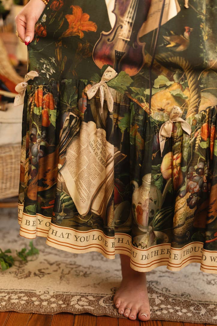 Labour of Love Maxi Length Atelier Skirt w/ Florals & Violin