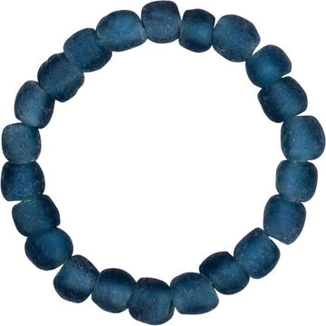 Blue beaded bracelet on a white background
