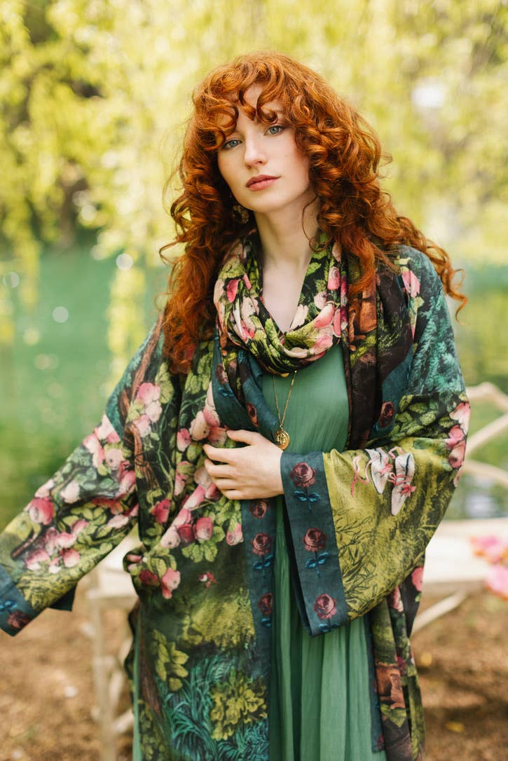 The Daydreamer Scarf with Sleeping Beauty, Roses & Rabbits