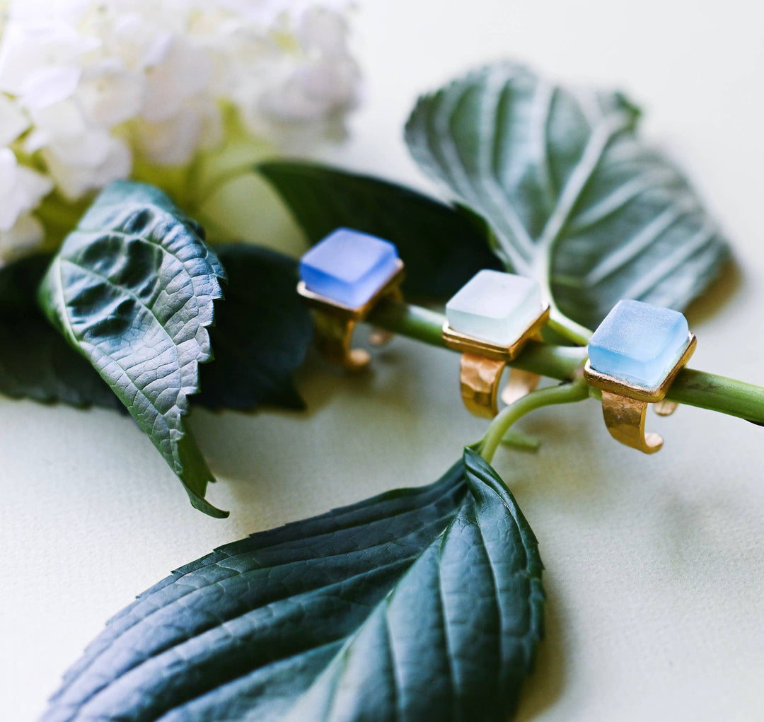 CUBE GOLD RING AQUA | Sustainable Jewelry | Seaglass Style