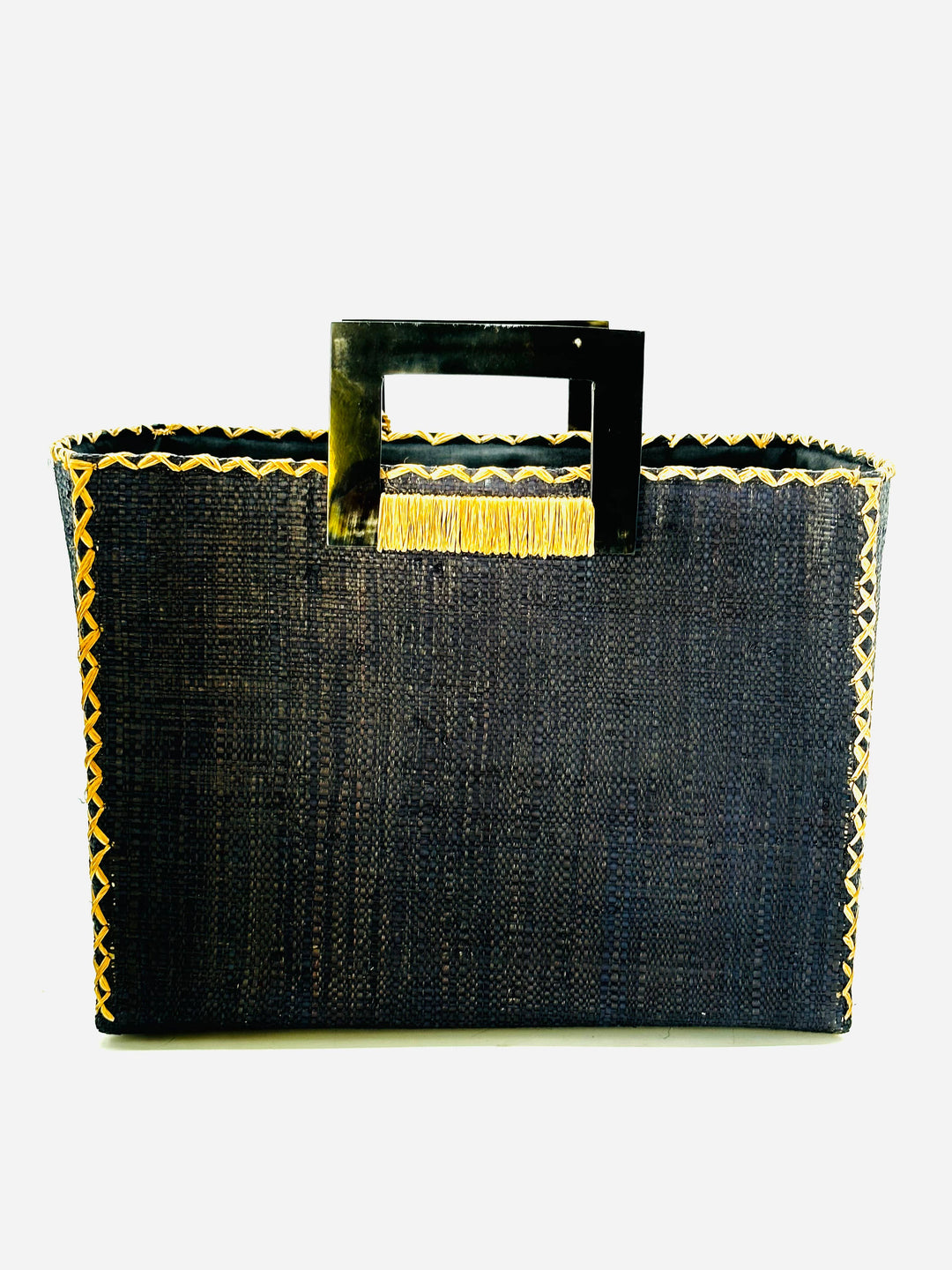 Stevie Square Straw Handbag with Horn Handles