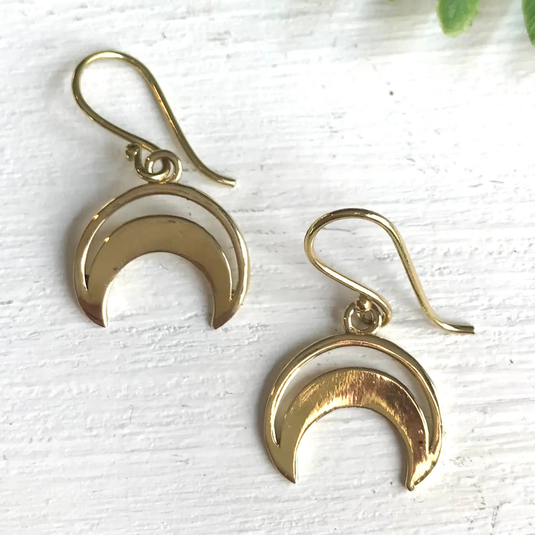 Brass Crescent Moon Hook Earrings - India