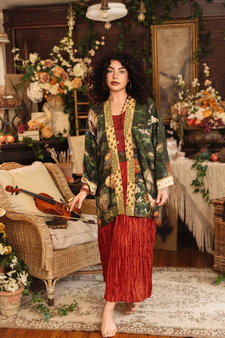 Labour of Love Matineé (mid length) Duster w/ Florals & Violin