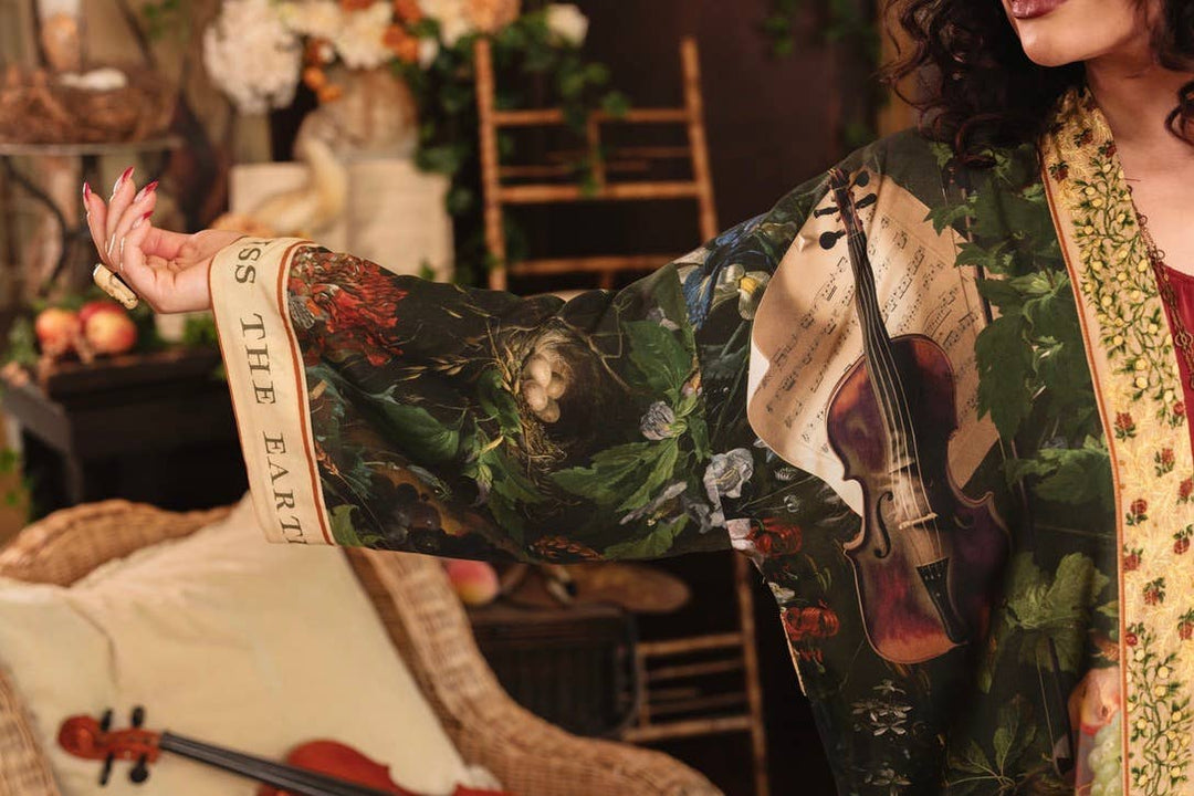Labour of Love Matineé (mid length) Duster w/ Florals & Violin