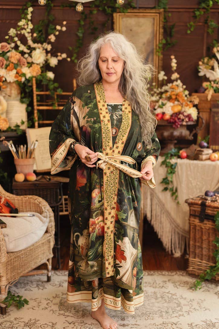 Labour of Love Opera Duster Kimono Robe w/ Florals & Violin