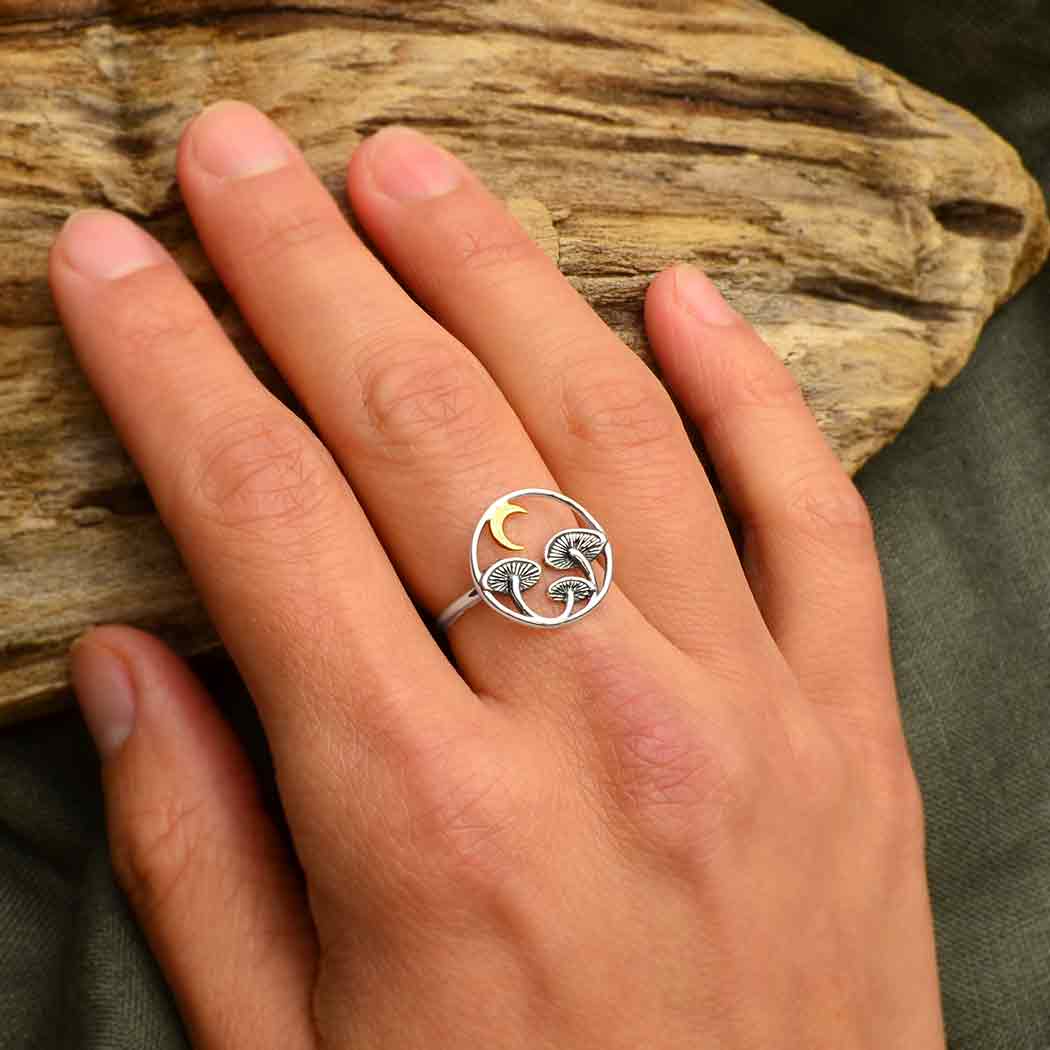 Sterling Silver Mushroom Ring with Bronze Moon - Bali