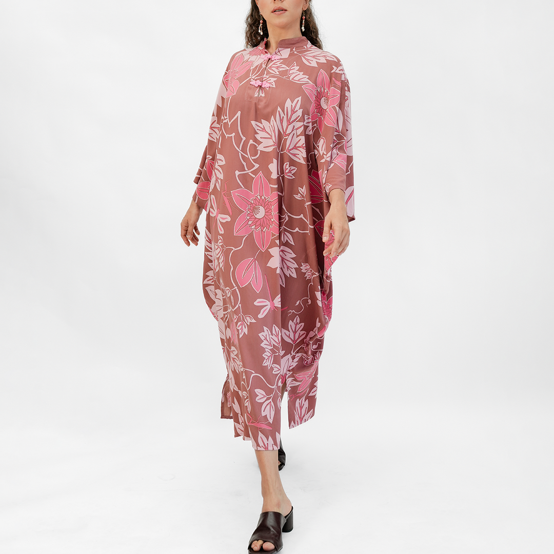Big Passion Flower High Neck Kaftan Dress - Bali