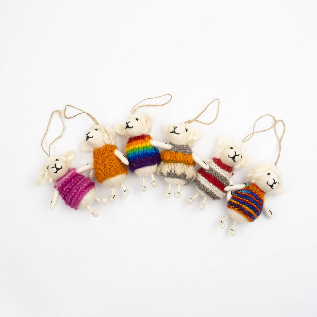 Ornament - Sheep with Knit Sweater - India