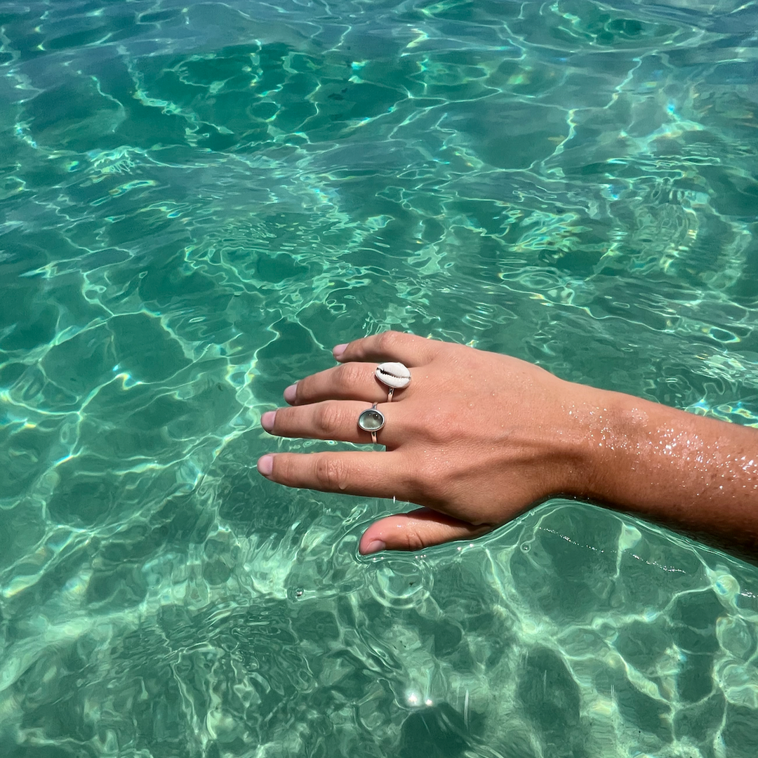 Blue Sea Glass Ring (Handmade) - Hawaii