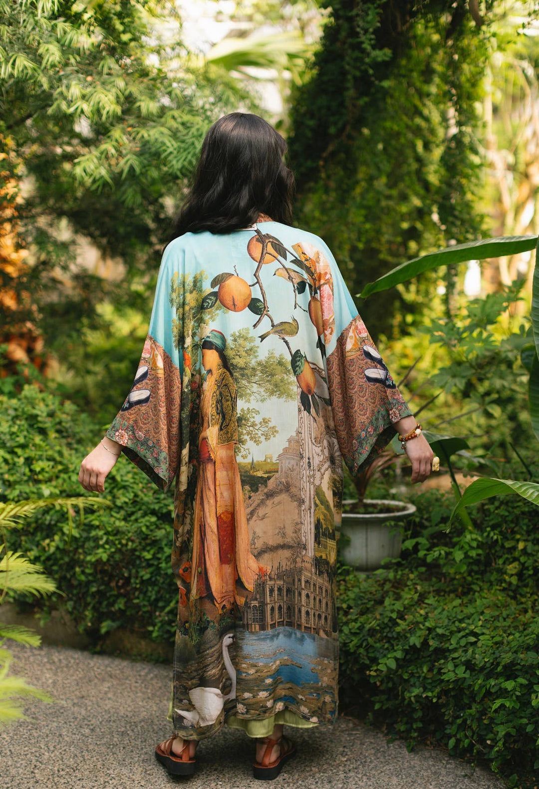 Secret Garden Opera Duster Kimono Robe w/ Swan, Fan - Canada