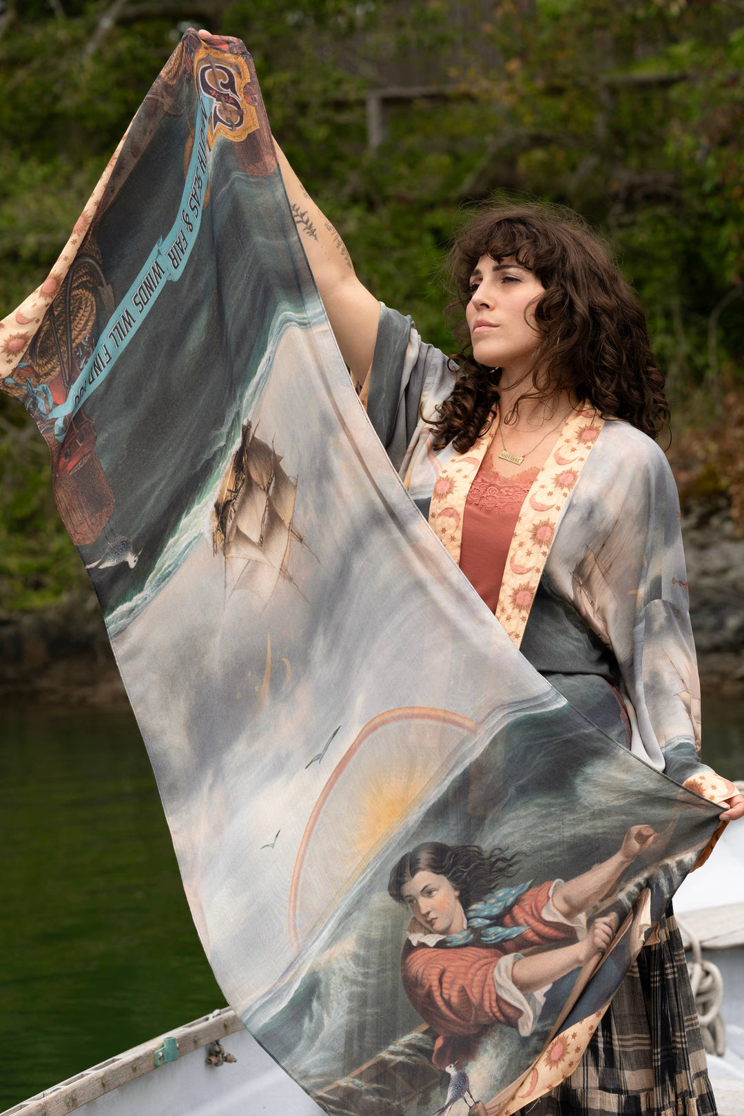 Hold Fast Scarf with Boat, Sun, Moon & Rainbow
