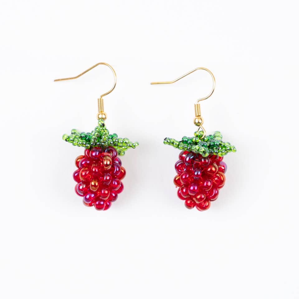 Raspberry Beaded Earrings - Guatemala