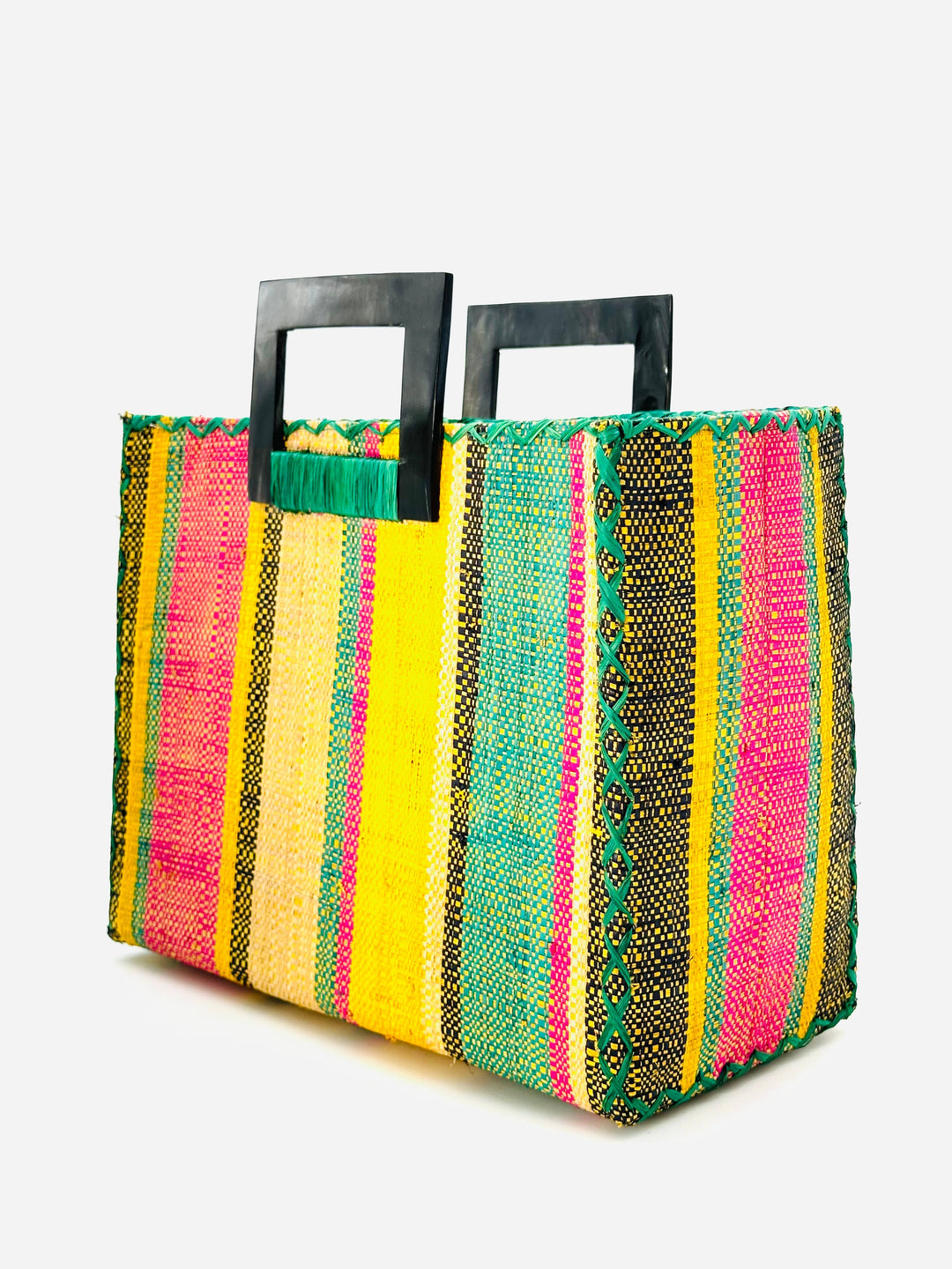 Stevie Square Straw Handbag with Horn Handles