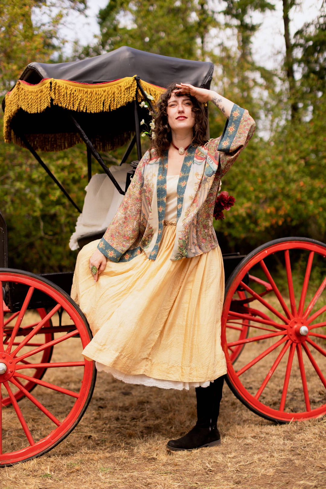 Love Revolution Pixie Crop Kimono w/ Sun, Horse & Florals