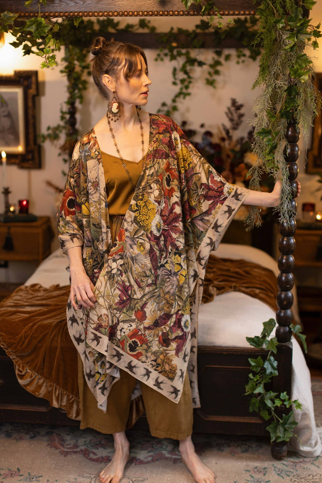 Golden Hour Goddess Duster Kimono w/ Floral Print
