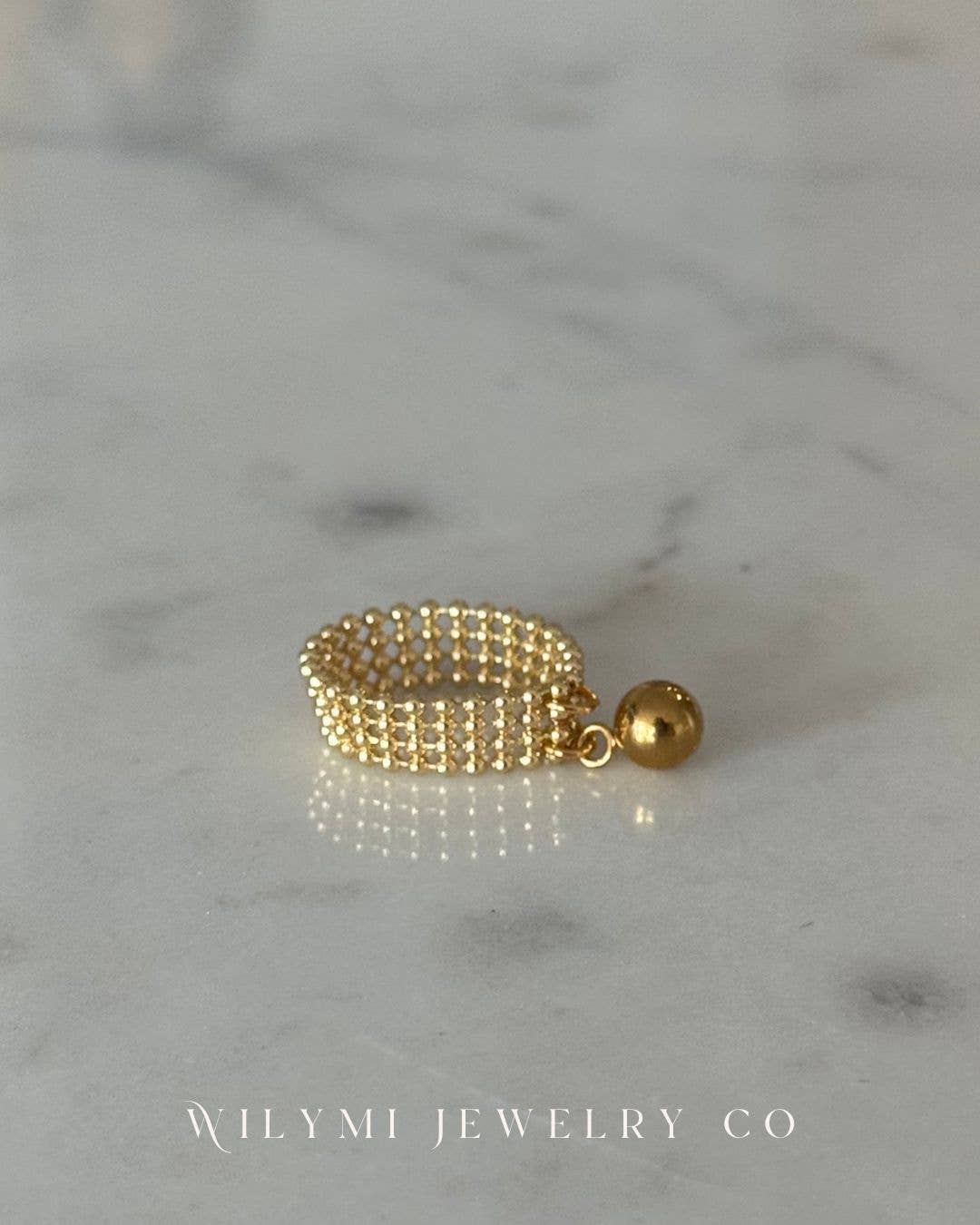 Gold Filled Orbit Droplet Ring | Flexible Band | Custom Size