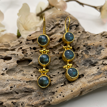 Three Stone Round Earrings Smokey Quartz - East Africa