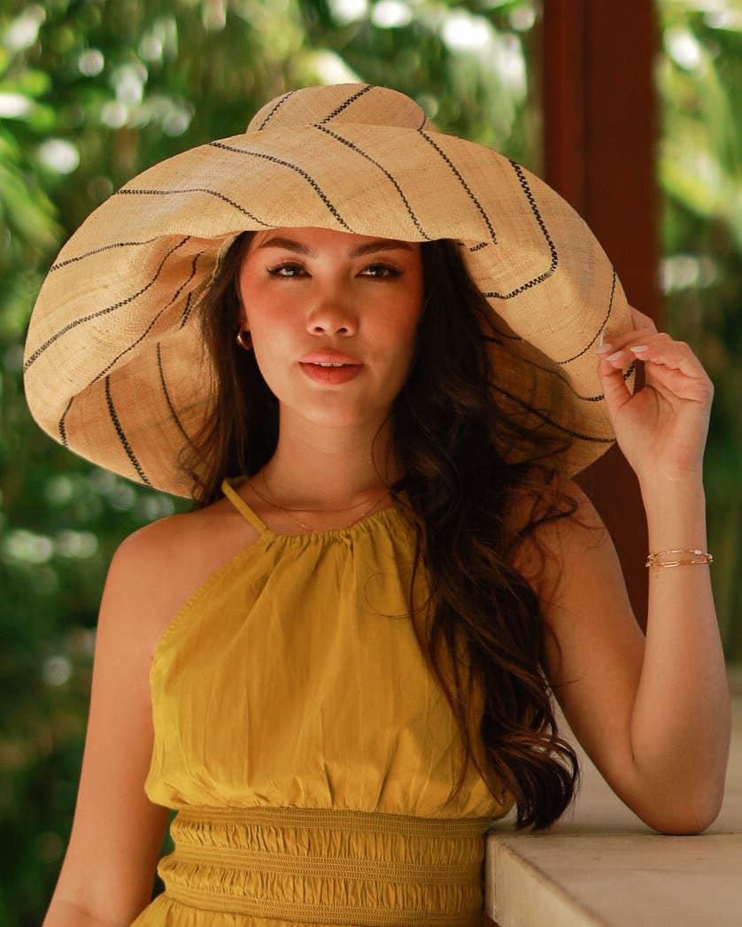 Sun Hats: Pinstripe Packable 5" & 7" Brim Raffia Straw