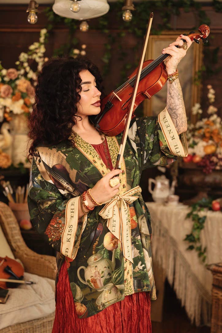 Labour of Love Matineé (mid length) Duster w/ Florals & Violin