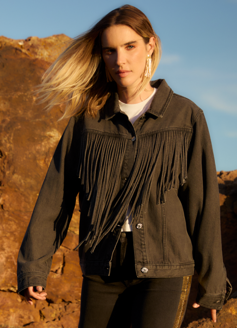 Black Denim Fringe Jacket - Sri Lanka