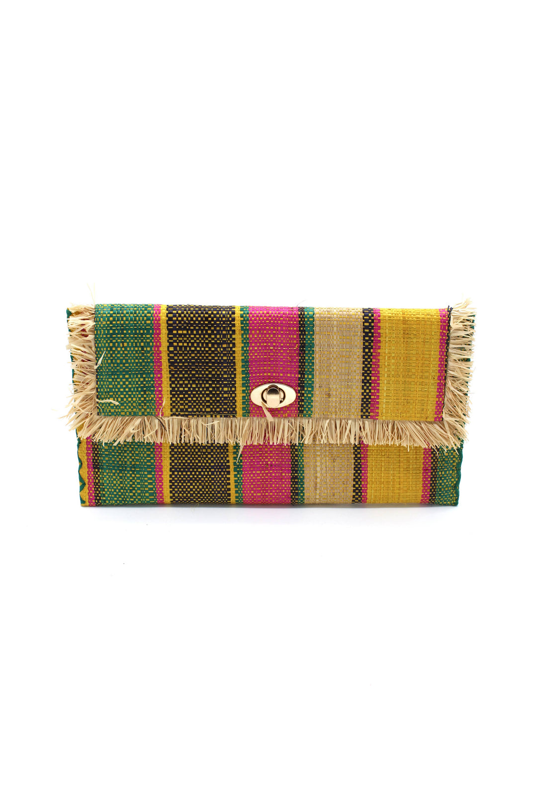 Sophie Raffia Straw Envelope Clutch Purse with Raw Fringe