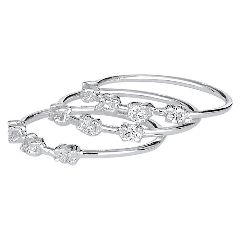 Three's Company Sterling Silver White CZ Ring Set