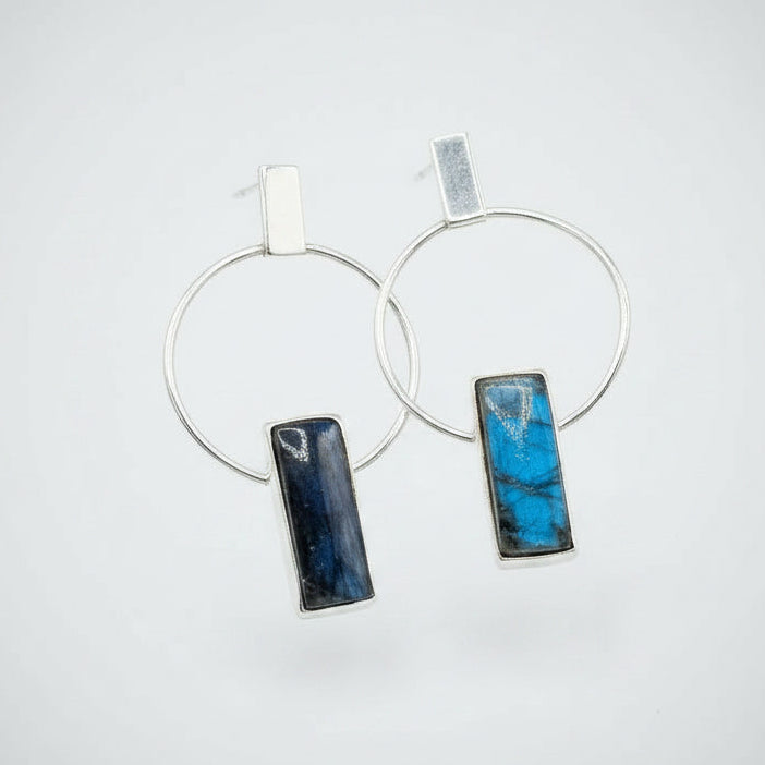 Sterling Silver-Plated Deco Labradorite Earrings - India