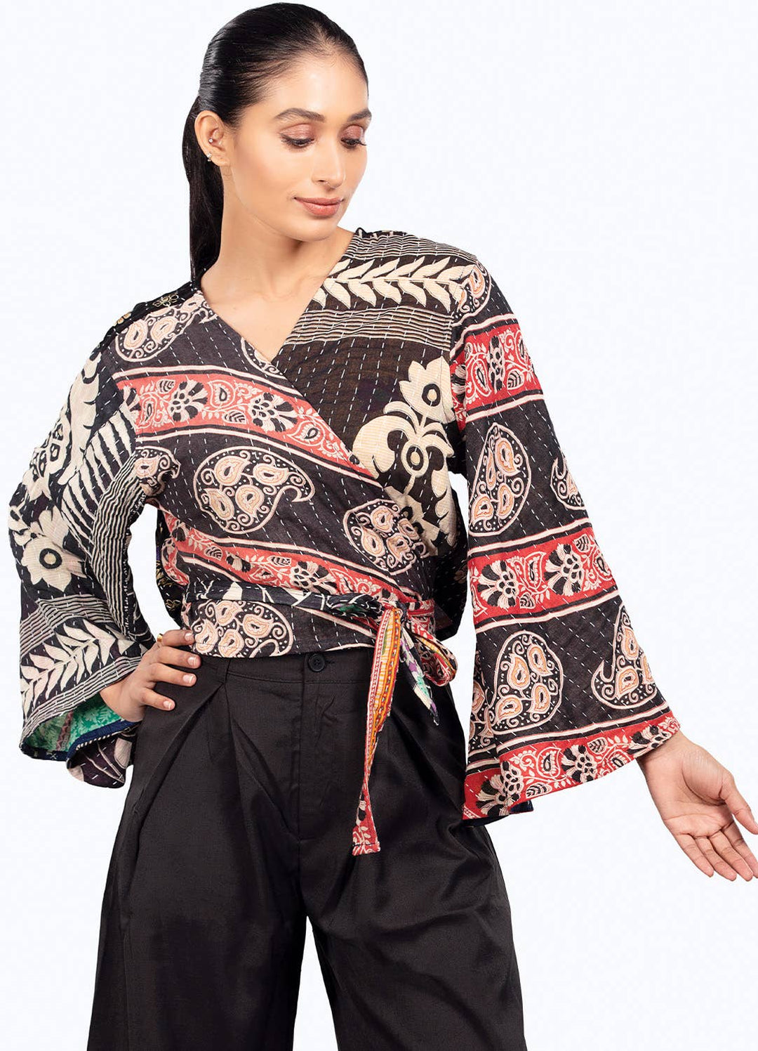 Reversible Black Kantha Butterfly Top
